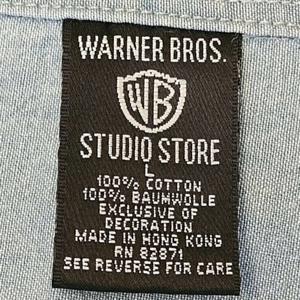 Loony Tunes Denim Shirt Vintage Cartoon Character Mix up Bugs, Daffy size L - Picture 7 of 7